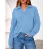 imagePRETTYGARDEN Womens Sweaters Quarter Zip Pullover Early Fall Fashion 2025 Long Sleeve V Neck Collared Knit Winter Jumper TopsLight Blue