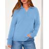 imagePRETTYGARDEN Womens Sweaters Quarter Zip Pullover Early Fall Fashion 2025 Long Sleeve V Neck Collared Knit Winter Jumper TopsLight Blue