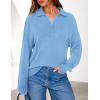 imagePRETTYGARDEN Womens Sweaters Quarter Zip Pullover Early Fall Fashion 2025 Long Sleeve V Neck Collared Knit Winter Jumper TopsLight Blue