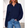 imagePRETTYGARDEN Womens Sweaters Quarter Zip Pullover Early Fall Fashion 2025 Long Sleeve V Neck Collared Knit Winter Jumper TopsNavy Blue