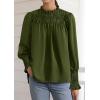 imagePRETTYGARDEN Blouses for Women Dressy Casual Fall Outfits 2025 Frill Neck Long Sleeve Shirts Satin Work Business Casual TopsArmy Green