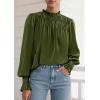 imagePRETTYGARDEN Blouses for Women Dressy Casual Fall Outfits 2025 Frill Neck Long Sleeve Shirts Satin Work Business Casual TopsArmy Green