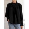 imagePRETTYGARDEN Blouses for Women Dressy Casual Fall Outfits 2025 Frill Neck Long Sleeve Shirts Satin Work Business Casual TopsBlack