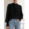 imagePRETTYGARDEN Blouses for Women Dressy Casual Fall Outfits 2025 Frill Neck Long Sleeve Shirts Satin Work Business Casual TopsBlack