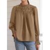 imagePRETTYGARDEN Blouses for Women Dressy Casual Fall Outfits 2025 Frill Neck Long Sleeve Shirts Satin Work Business Casual TopsKhaki