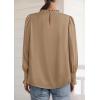 imagePRETTYGARDEN Blouses for Women Dressy Casual Fall Outfits 2025 Frill Neck Long Sleeve Shirts Satin Work Business Casual TopsKhaki