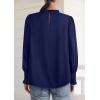 imagePRETTYGARDEN Blouses for Women Dressy Casual Fall Outfits 2025 Frill Neck Long Sleeve Shirts Satin Work Business Casual TopsNavy