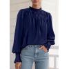 imagePRETTYGARDEN Blouses for Women Dressy Casual Fall Outfits 2025 Frill Neck Long Sleeve Shirts Satin Work Business Casual TopsNavy