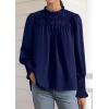 imagePRETTYGARDEN Blouses for Women Dressy Casual Fall Outfits 2025 Frill Neck Long Sleeve Shirts Satin Work Business Casual TopsNavy