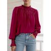 imagePRETTYGARDEN Blouses for Women Dressy Casual Fall Outfits 2025 Frill Neck Long Sleeve Shirts Satin Work Business Casual TopsWine Red