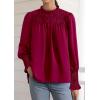 imagePRETTYGARDEN Blouses for Women Dressy Casual Fall Outfits 2025 Frill Neck Long Sleeve Shirts Satin Work Business Casual TopsWine Red