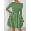 imagePRETTYGARDEN Fall Dresses for Women 2025 Casual Long Sleeve Bubble Cute Crew Neck A Line Mini Short Dress with PocketsLight Green