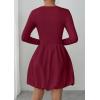 imagePRETTYGARDEN Fall Dresses for Women 2025 Casual Long Sleeve Bubble Cute Crew Neck A Line Mini Short Dress with PocketsWine Red
