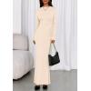 imagePRETTYGARDEN Fall Dresses for Women 2025 Long Sleeve Bodycon Mock Neck Ruched Maxi Formal Cocktail Wedding Guest DressApricot