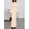 imagePRETTYGARDEN Fall Dresses for Women 2025 Long Sleeve Bodycon Mock Neck Ruched Maxi Formal Cocktail Wedding Guest DressApricot