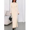 imagePRETTYGARDEN Fall Dresses for Women 2025 Long Sleeve Bodycon Mock Neck Ruched Maxi Formal Cocktail Wedding Guest DressApricot