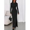 imagePRETTYGARDEN Fall Dresses for Women 2025 Long Sleeve Bodycon Mock Neck Ruched Maxi Formal Cocktail Wedding Guest DressBlack