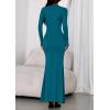 imagePRETTYGARDEN Fall Dresses for Women 2025 Long Sleeve Bodycon Mock Neck Ruched Maxi Formal Cocktail Wedding Guest DressBlue Green