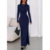 imagePRETTYGARDEN Fall Dresses for Women 2025 Long Sleeve Bodycon Mock Neck Ruched Maxi Formal Cocktail Wedding Guest DressNavy