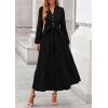 imagePRETTYGARDEN Fall Dresses for Women 2025 Long Sleeve V Neck Belted Ruffle A Line Flowy Boho Maxi Wedding Guest Dress PocketsBlack