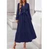 imagePRETTYGARDEN Fall Dresses for Women 2025 Long Sleeve V Neck Belted Ruffle A Line Flowy Boho Maxi Wedding Guest Dress PocketsNavy Blue