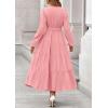 imagePRETTYGARDEN Fall Dresses for Women 2025 Long Sleeve V Neck Belted Ruffle A Line Flowy Boho Maxi Wedding Guest Dress PocketsPink