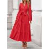 imagePRETTYGARDEN Fall Dresses for Women 2025 Long Sleeve V Neck Belted Ruffle A Line Flowy Boho Maxi Wedding Guest Dress PocketsRed