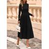 imagePRETTYGARDEN Fall Dresses for Women 2025 Long Sleeve Work Casual A Line Pleated Cocktail Church Midi Winter Sweater DressBlack
