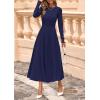 imagePRETTYGARDEN Fall Dresses for Women 2025 Long Sleeve Work Casual A Line Pleated Cocktail Church Midi Winter Sweater DressNavy Blue