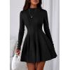 imagePRETTYGARDEN Fall Dresses for Women Elegant Classy 2025 Casual Long Sleeve Swing A Line Ruffle Short Homecoming Party DressBlack