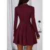 imagePRETTYGARDEN Fall Dresses for Women Elegant Classy 2025 Casual Long Sleeve Swing A Line Ruffle Short Homecoming Party DressBurgundy