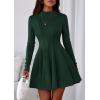 imagePRETTYGARDEN Fall Dresses for Women Elegant Classy 2025 Casual Long Sleeve Swing A Line Ruffle Short Homecoming Party DressDark Green