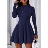 imagePRETTYGARDEN Fall Dresses for Women Elegant Classy 2025 Casual Long Sleeve Swing A Line Ruffle Short Homecoming Party DressNavy Blue