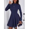 imagePRETTYGARDEN Fall Dresses for Women Elegant Classy 2025 Casual Long Sleeve Swing A Line Ruffle Short Homecoming Party DressNavy Blue