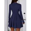 imagePRETTYGARDEN Fall Dresses for Women Elegant Classy 2025 Casual Long Sleeve Swing A Line Ruffle Short Homecoming Party DressNavy Blue