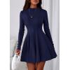 imagePRETTYGARDEN Fall Dresses for Women Elegant Classy 2025 Casual Long Sleeve Swing A Line Ruffle Short Homecoming Party DressNavy Blue
