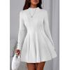 imagePRETTYGARDEN Fall Dresses for Women Elegant Classy 2025 Casual Long Sleeve Swing A Line Ruffle Short Homecoming Party DressWhite