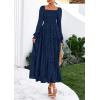 imagePRETTYGARDEN Fall Wedding Guest Dresses for Women 2025 Floral Long Sleeve Smocked Tiered Elegant Long Flowy Boho DressNavy Blue