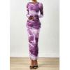 imagePRETTYGARDEN Fall Wedding Guest Dresses for Women 2025 Long Sleeve Ruched Sexy Bodycon Floral Mesh Cocktail Party Maxi DressGrey Purple Floral