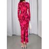 imagePRETTYGARDEN Fall Wedding Guest Dresses for Women 2025 Long Sleeve Ruched Sexy Bodycon Floral Mesh Cocktail Party Maxi DressRose Red Floral