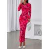 imagePRETTYGARDEN Fall Wedding Guest Dresses for Women 2025 Long Sleeve Ruched Sexy Bodycon Floral Mesh Cocktail Party Maxi DressRose Red Floral