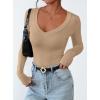 imagePRETTYGARDEN Long Sleeve Shirts for Women 2025 Fall Fashion V Neck Going Out Tops Slim Fit Basic Tees Y2K ClothesKhaki