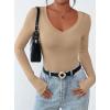 imagePRETTYGARDEN Long Sleeve Shirts for Women 2025 Fall Fashion V Neck Going Out Tops Slim Fit Basic Tees Y2K ClothesKhaki