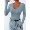 imagePRETTYGARDEN Long Sleeve Shirts for Women 2025 Fall Fashion V Neck Going Out Tops Slim Fit Basic Tees Y2K ClothesLight Grey Blue