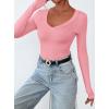 imagePRETTYGARDEN Long Sleeve Shirts for Women 2025 Fall Fashion V Neck Going Out Tops Slim Fit Basic Tees Y2K ClothesPink