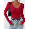imagePRETTYGARDEN Long Sleeve Shirts for Women 2025 Fall Fashion V Neck Going Out Tops Slim Fit Basic Tees Y2K ClothesRed