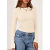 imagePRETTYGARDEN Long Sleeve Shirts for Women 2025 Fall Going Out Tops Casual Ribbed Knit Slim Fitted Basic Tees Y2K ClothesBeige