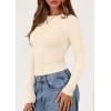 imagePRETTYGARDEN Long Sleeve Shirts for Women 2025 Fall Going Out Tops Casual Ribbed Knit Slim Fitted Basic Tees Y2K ClothesBeige