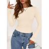 imagePRETTYGARDEN Long Sleeve Shirts for Women 2025 Fall Going Out Tops Casual Ribbed Knit Slim Fitted Basic Tees Y2K ClothesBeige