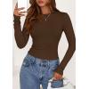 imagePRETTYGARDEN Long Sleeve Shirts for Women 2025 Fall Going Out Tops Casual Ribbed Knit Slim Fitted Basic Tees Y2K ClothesBrown